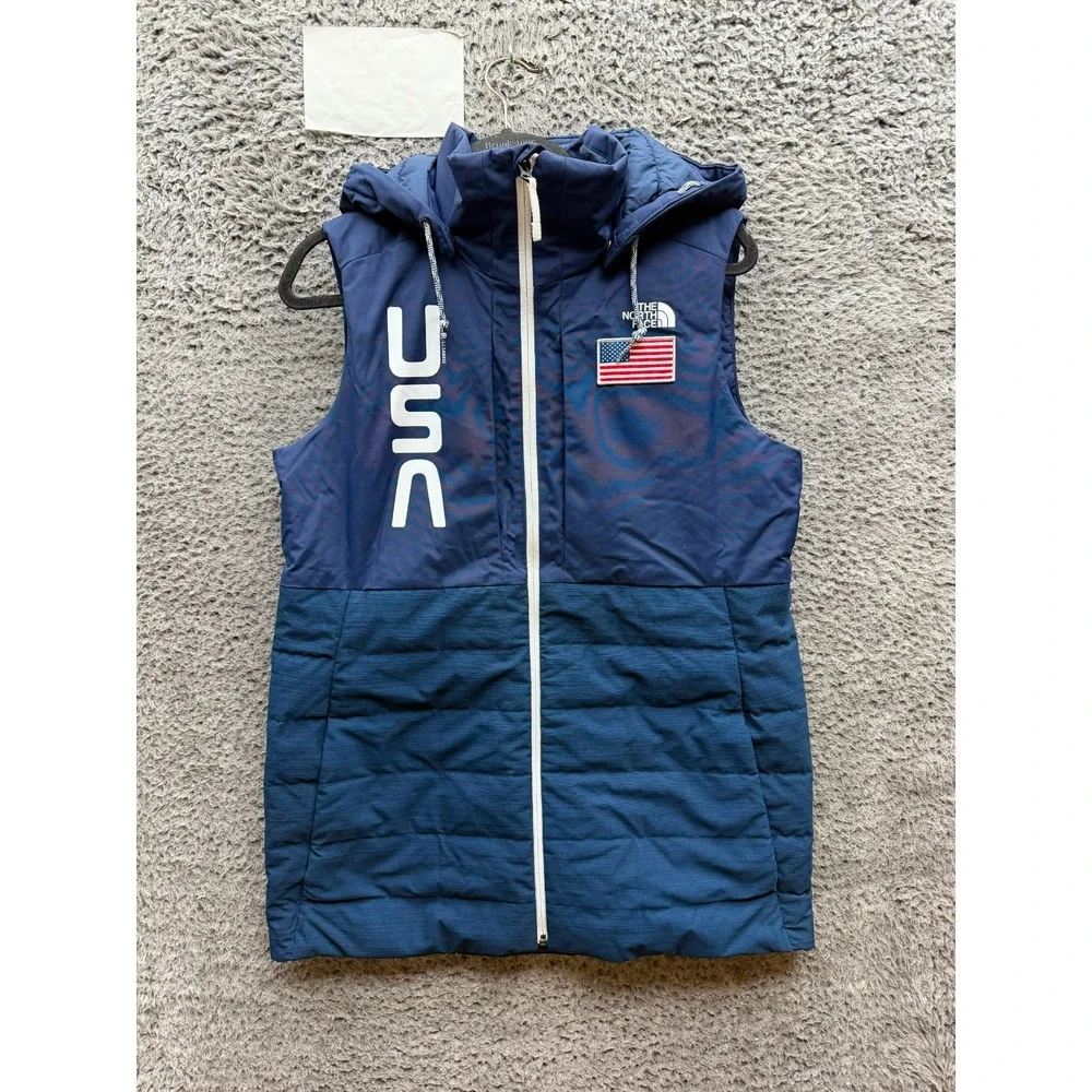 NWOT The North Face USA Insulated Hooded Ski Vest Navy Blue Women's Size M